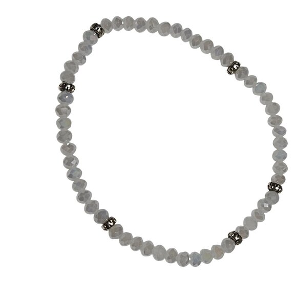 Elegant Moonstone Silver Beaded Stretch Bracelet Boho Natural Fashion Jewelry - Picture 1 of 3